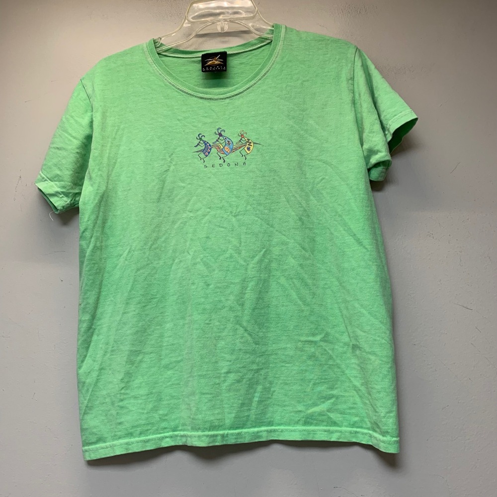 Prairie Mountain T-Shirt Womens M Green Excellent Sedona Kokopelli Embroidered